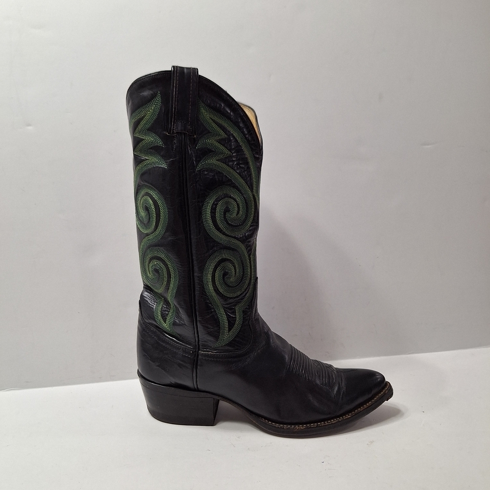 Tony Lama Men’s Black & Green Western Equestrian Leather Cowboy Boots Size 8D